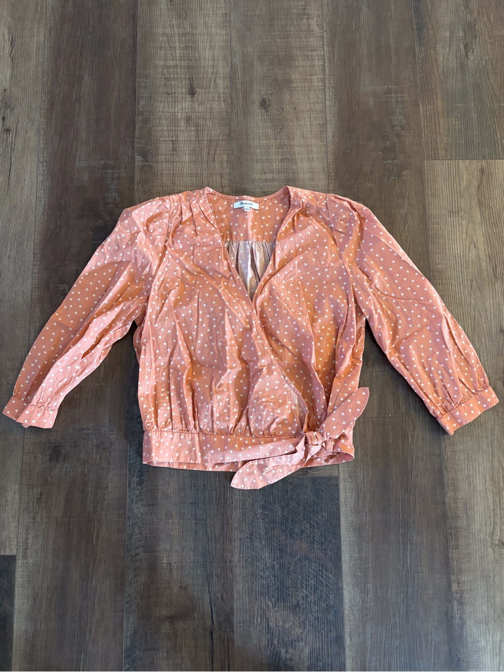 Madewell Rust Pink Polka Dot Wrap Blouse